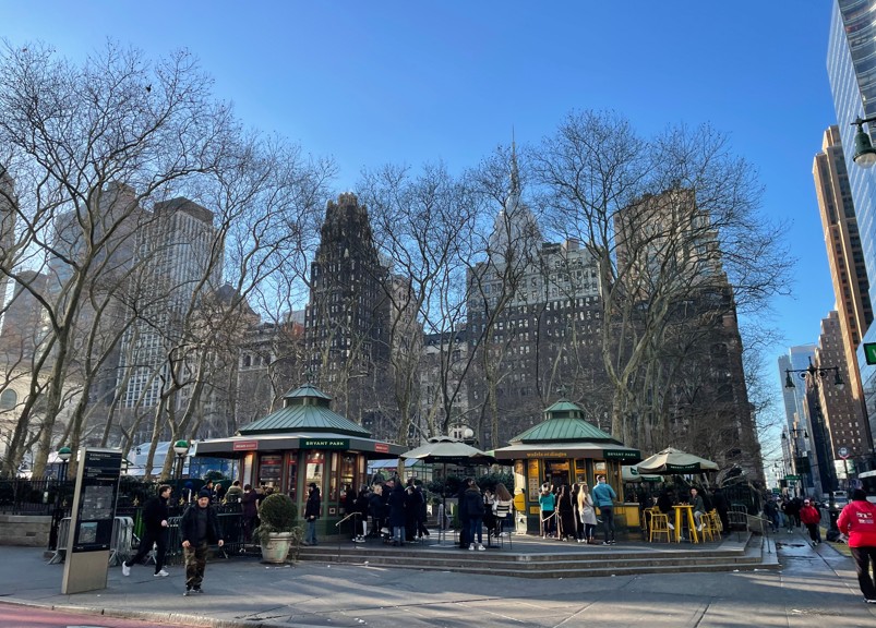 Holiday market at Bryant Park Winter Village in New York City during Christmas season