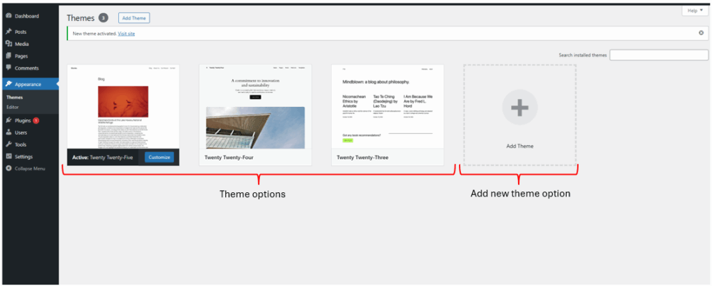 Image 3 Select or add a new theme options