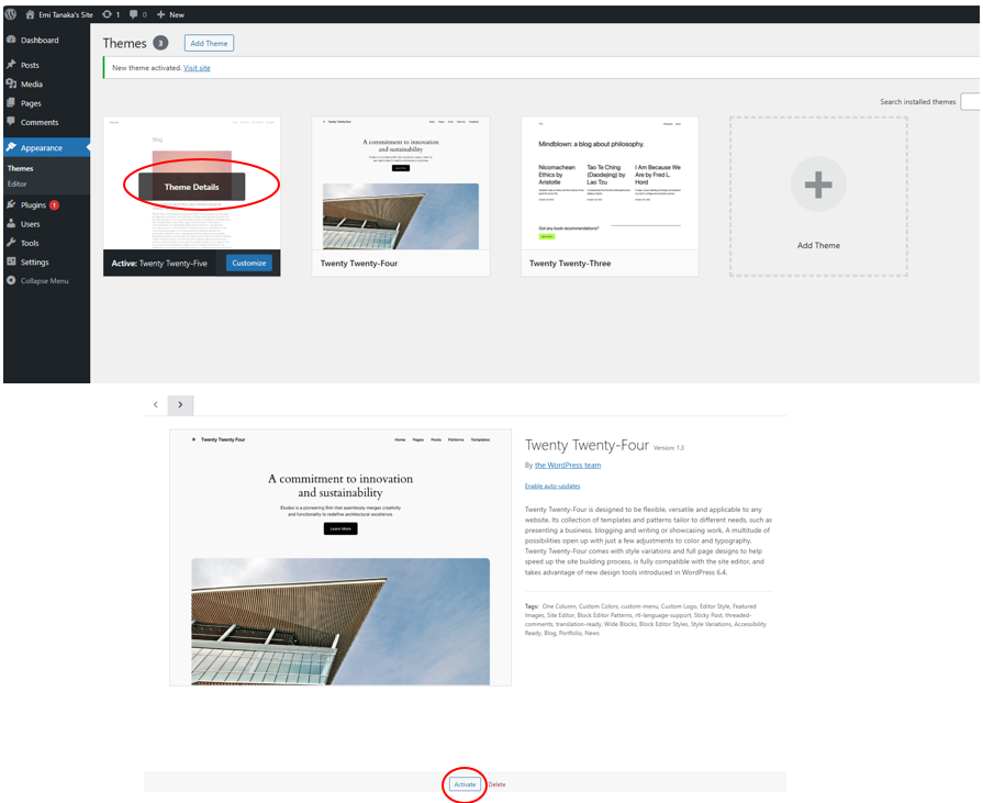 Image 4 Reviewing and selecting a theme