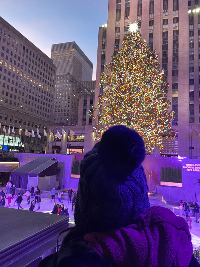 Standing in front of the Christmas tree in New York City just like Kevin did in Home Alone 2 movie